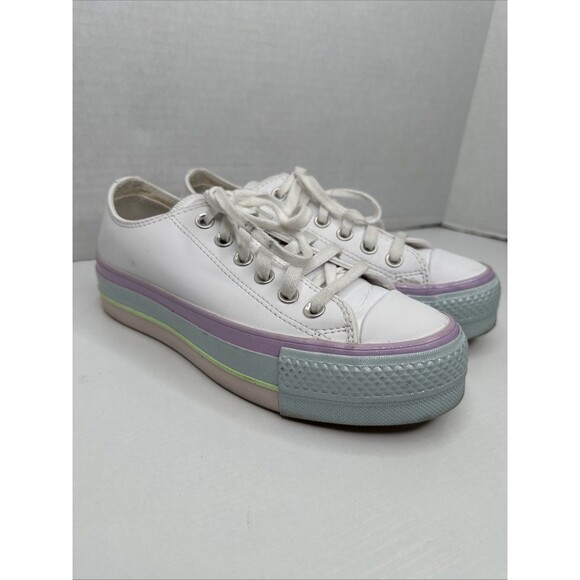 Womens Converse CTAS Lift Ox Platform Shoes Pastel Glitter Rainbow White US 6 - Picture 1 of 8